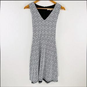 LOFT Black and White A-Line Midi Dress Sleeveless V-Neck
